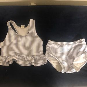 GUC blue seersucker rufflebutts swimsuit 18-24 mos